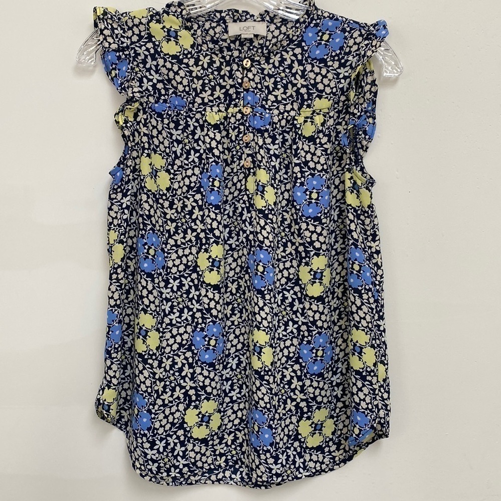 Loft Floral Button Ruffle Sleeve Blouse Women’s Size XS